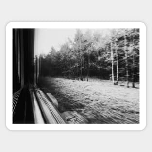 Traveling Fast By Train in Black and White Sticker